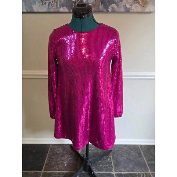 Macy's Pink Sequin Long Sleeve Party Top Sparkly Club Night Out - Picture 1 of 3